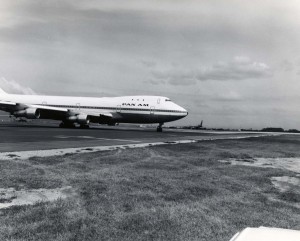 Pan American Airways plane at Honolulu International Airport, 1970s. 