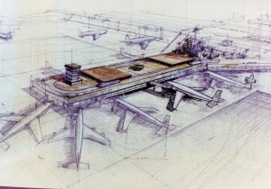 Architect's drawing of Central Concourse, Honolulu International Airport, December, 1976.