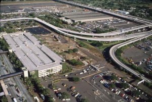 Honolulu International Airport Overseas Parking Structure and entry roadways, 1987.   