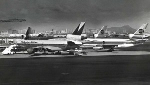 Philippine Airlines and Continental Airlines at Honolulu International Airport, 1980s.  