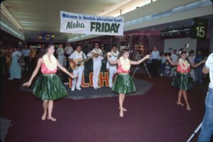 Aloha Friday entertainment at Honolulu International Airport, 1989.