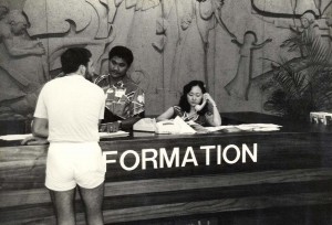 Visitor Information Program desk, Honolulu International Airport, 1980s. 