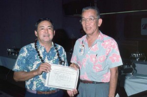 OGG Manager Jon Sakamoto and DOT Airports Administrator Owen Miyamoto at dedication of Kahului Airport 1990