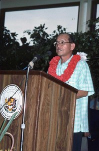DOT Director Ed Hirata at dedication of Kahului Airport 1990