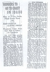 Rodgers to Go to Coast on Idaho, 9-15-1925