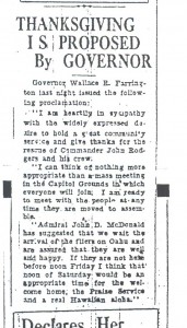 Thanksgiving is Proposed by Governor, 9-11-1925