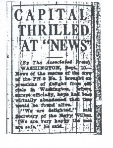 Capital Thrilled at News, 9-11-1925