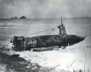 Japanese midget submarine went aground at Bellows Field on December 7, 1941. It was salvaged by a Navy crew. 