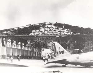 B-18 outside of Hangar 11 at Hickam Field after December 7, 1941 bombing. 