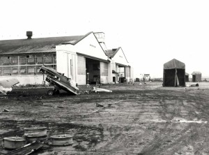 Wreckage in front of Hangar 4, Wheeler Field, December 7, 1941.