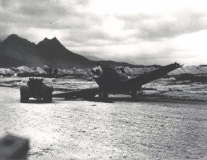 Damaged P-40 at Bellows Field, December 7, 1941. 